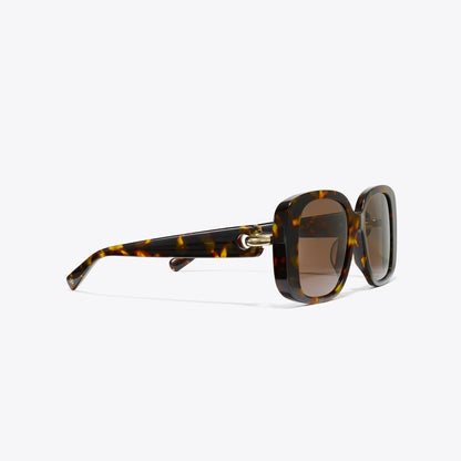 Tory Burch Pierced Oversized Square Sunglasses DARK TORTOISE/SOLID BROWN