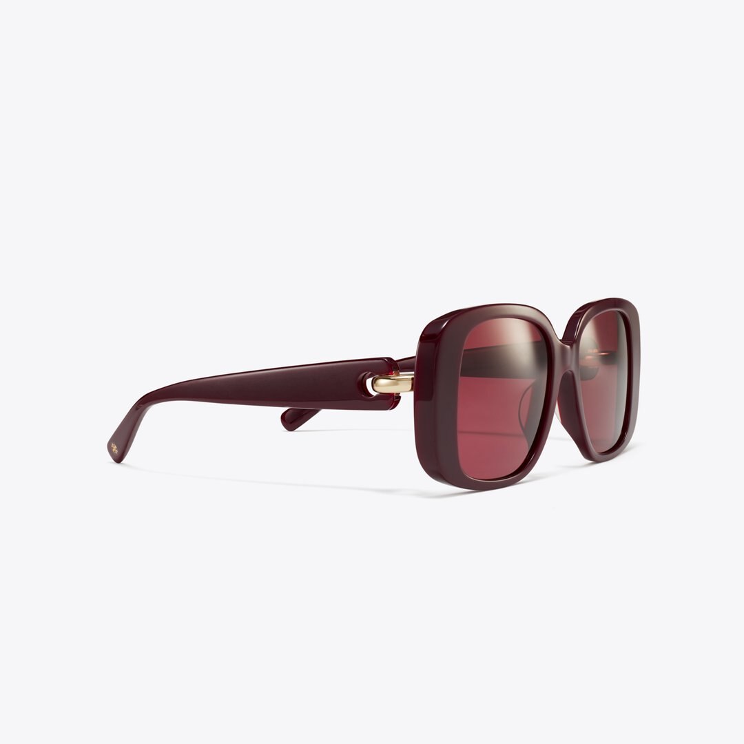 Tory Burch Pierced Oversized Square Sunglasses BURGUNDY/WINE