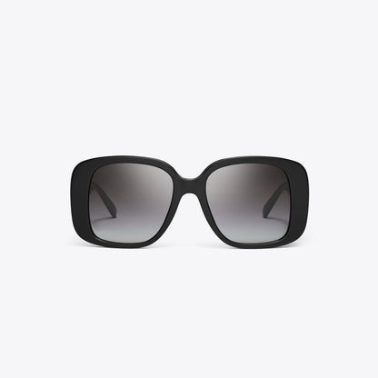 Tory Burch Pierced Oversized Square Sunglasses BLACK/LIGHT GREY GRADIENT