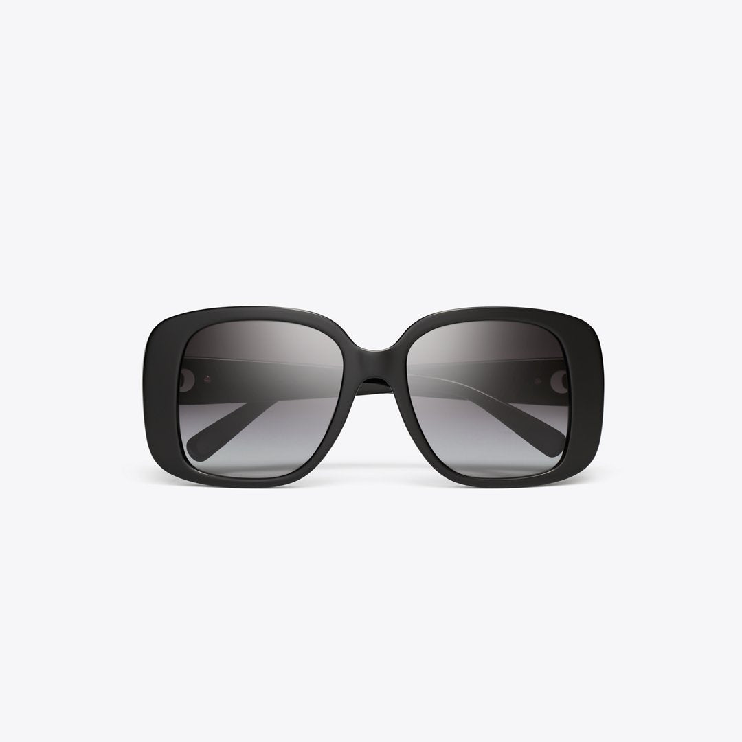 Tory Burch Pierced Oversized Square Sunglasses BLACK/LIGHT GREY GRADIENT
