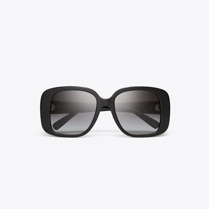Tory Burch Pierced Oversized Square Sunglasses BLACK/LIGHT GREY GRADIENT