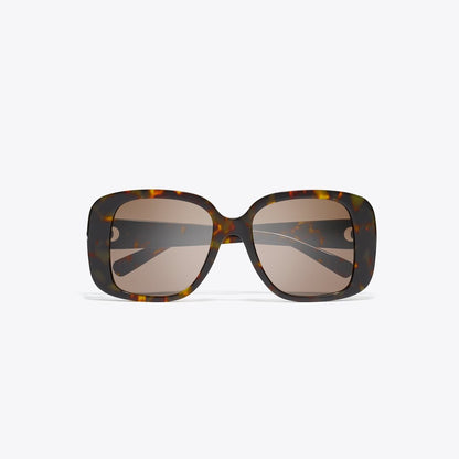 Tory Burch Pierced Oversized Square Sunglasses DARK TORTOISE/SOLID BROWN