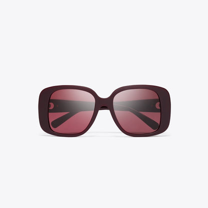 Tory Burch Pierced Oversized Square Sunglasses BURGUNDY/WINE