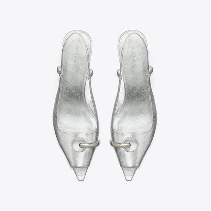 Tory Burch Pierced Peep-Toe Slingback BRIGHT SILVER / SILVER