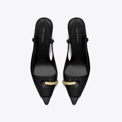 Tory Burch Pierced Peep-Toe Slingback PERFECT BLACK / GOLD