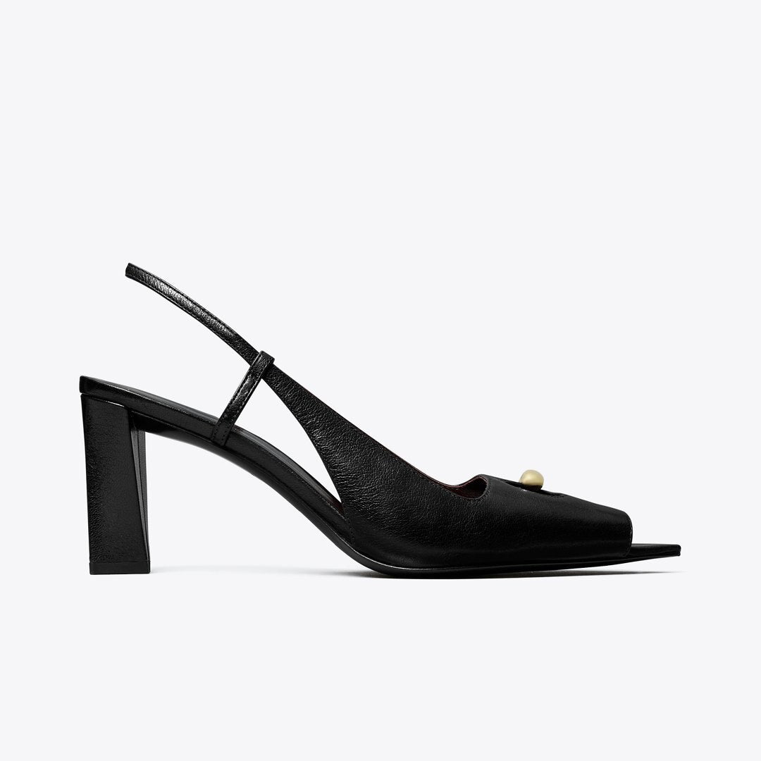 Tory Burch Pierced Peep-Toe Slingback PERFECT BLACK / GOLD