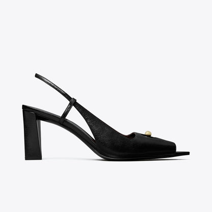 Tory Burch Pierced Peep-Toe Slingback PERFECT BLACK / GOLD
