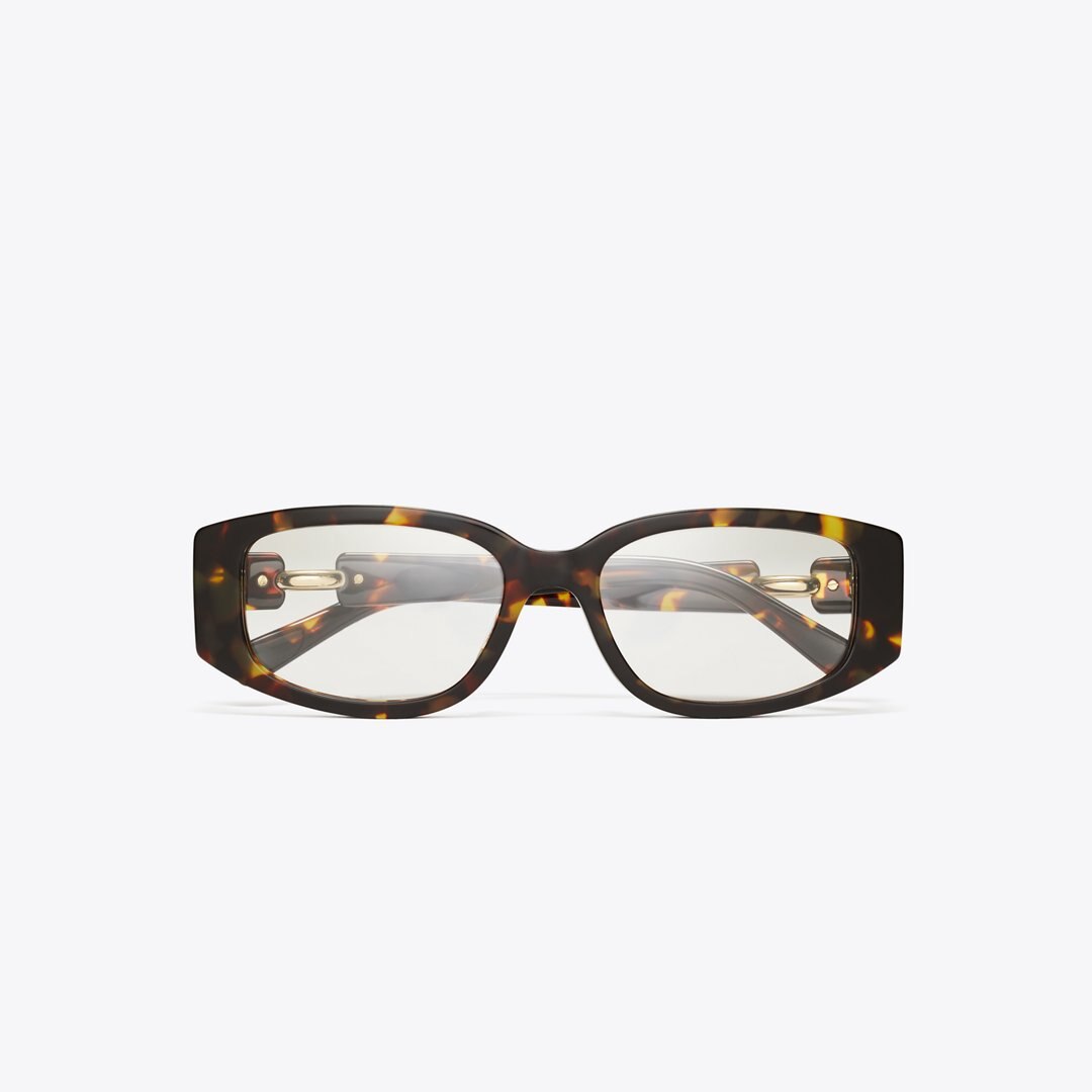 Tory Burch Pierced Rectangle Eyeglasses DARK TORTOISE