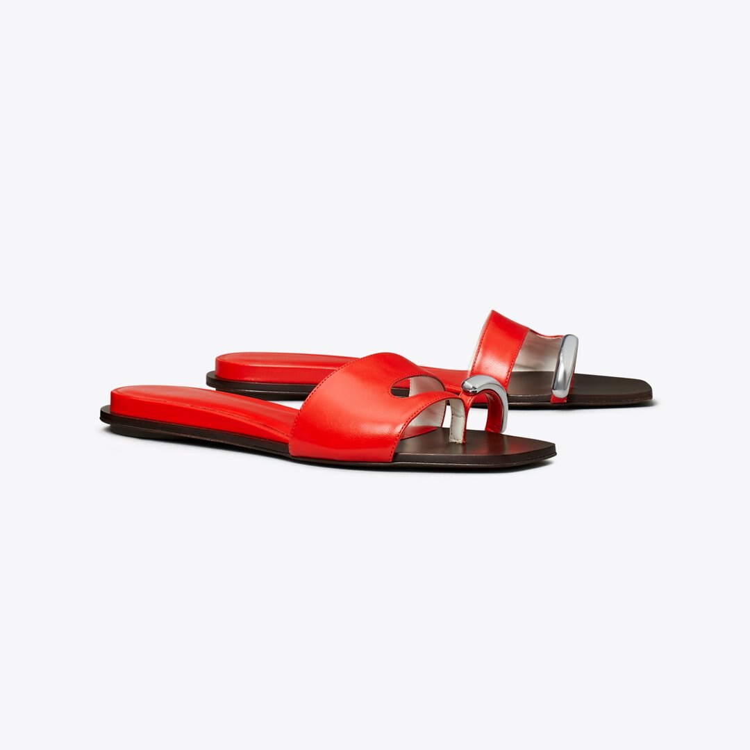Tory Burch Pierced Slide BLAZING RED / SILVER