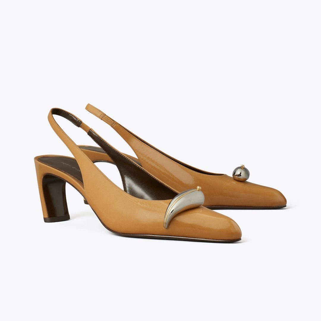 Tory Burch Pierced Slingback Heel BISCOTTI / SILVER