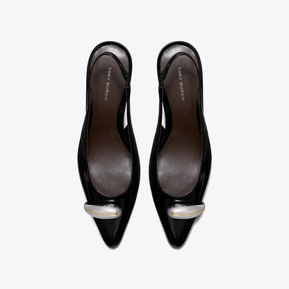 Tory Burch Pierced Slingback Heel PERFECT BLACK / SILVER