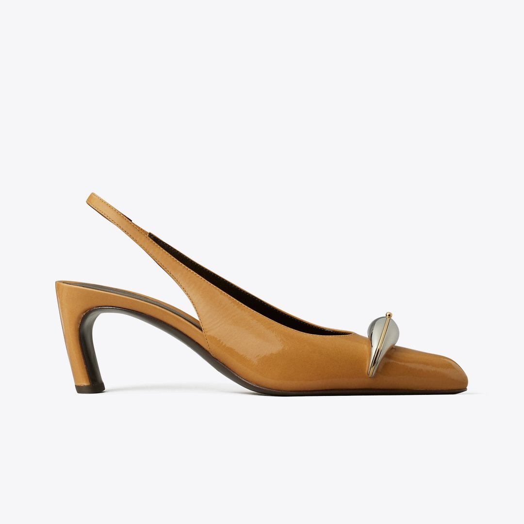 Tory Burch Pierced Slingback Heel BISCOTTI / SILVER
