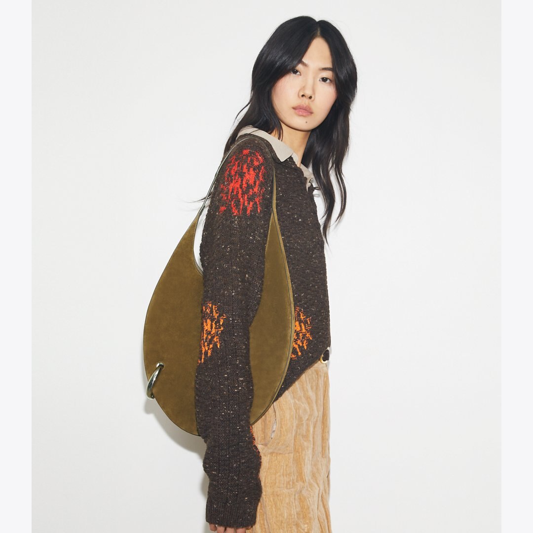 Tory Burch Pierced Suede Bag Deep Olive