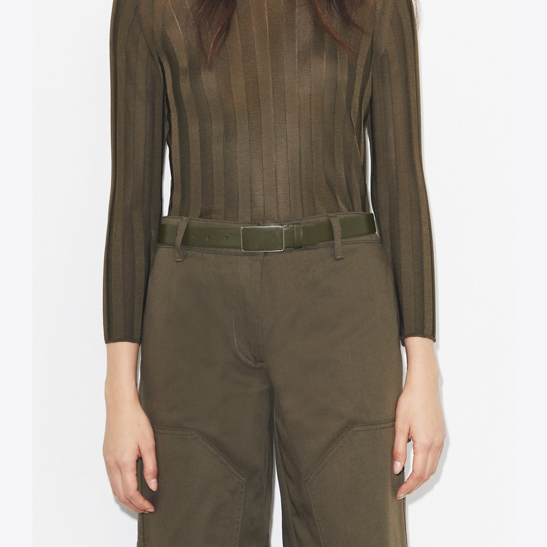 Tory Burch Plate Belt Dark Olive