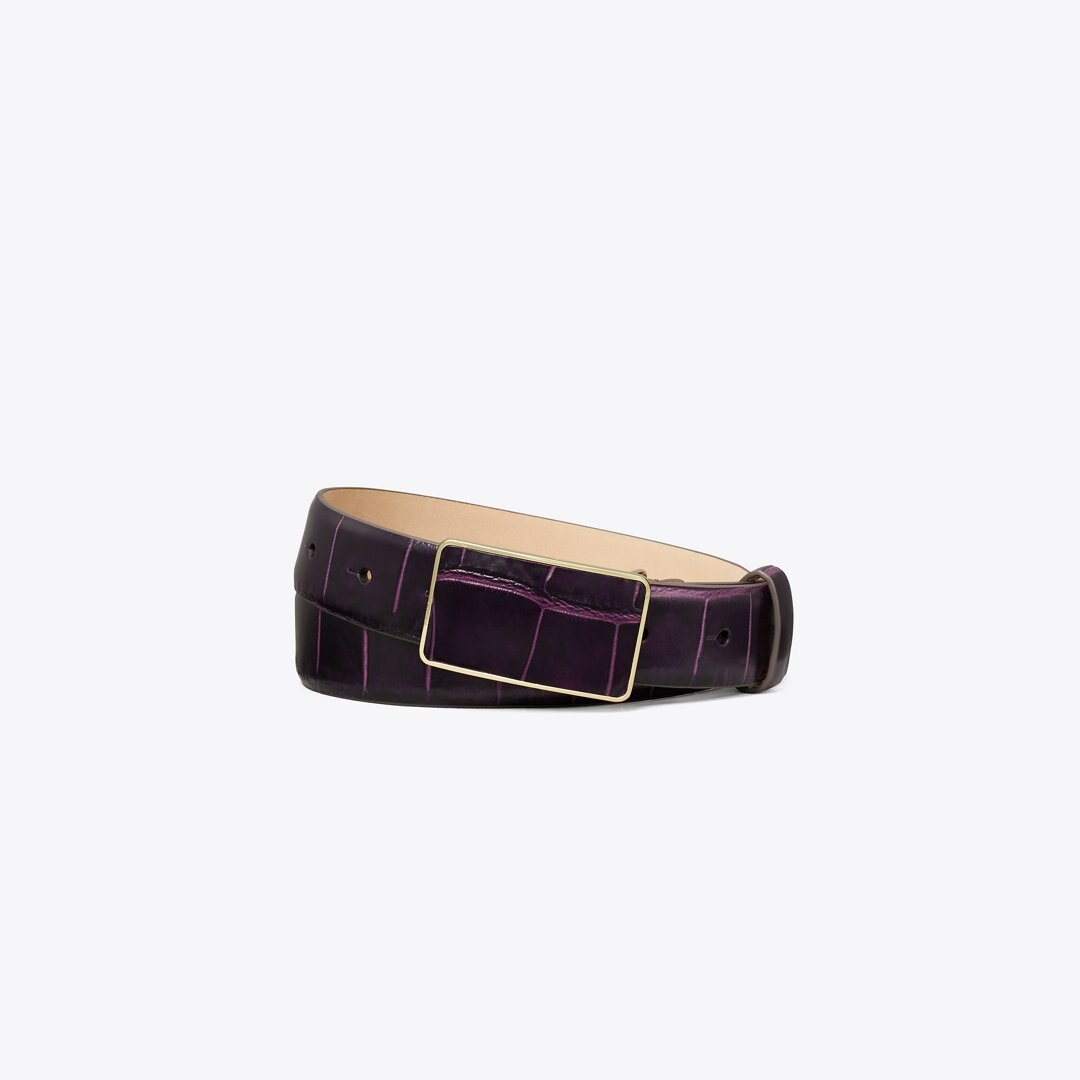 Tory Burch Plate Croc-Embossed Belt Pansy Purple