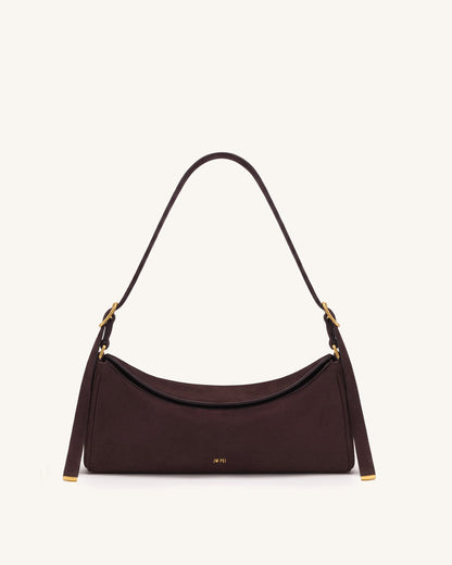 Jw Pei Elowen Faux Suede East West Shoulder Bag Dark Brown