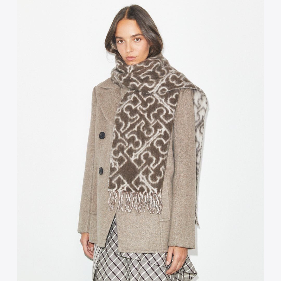 Tory Burch Puzzle Logo Scarf Blue / Ivory