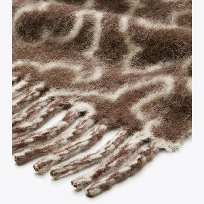 Tory Burch Puzzle Logo Scarf Brown / Ivory