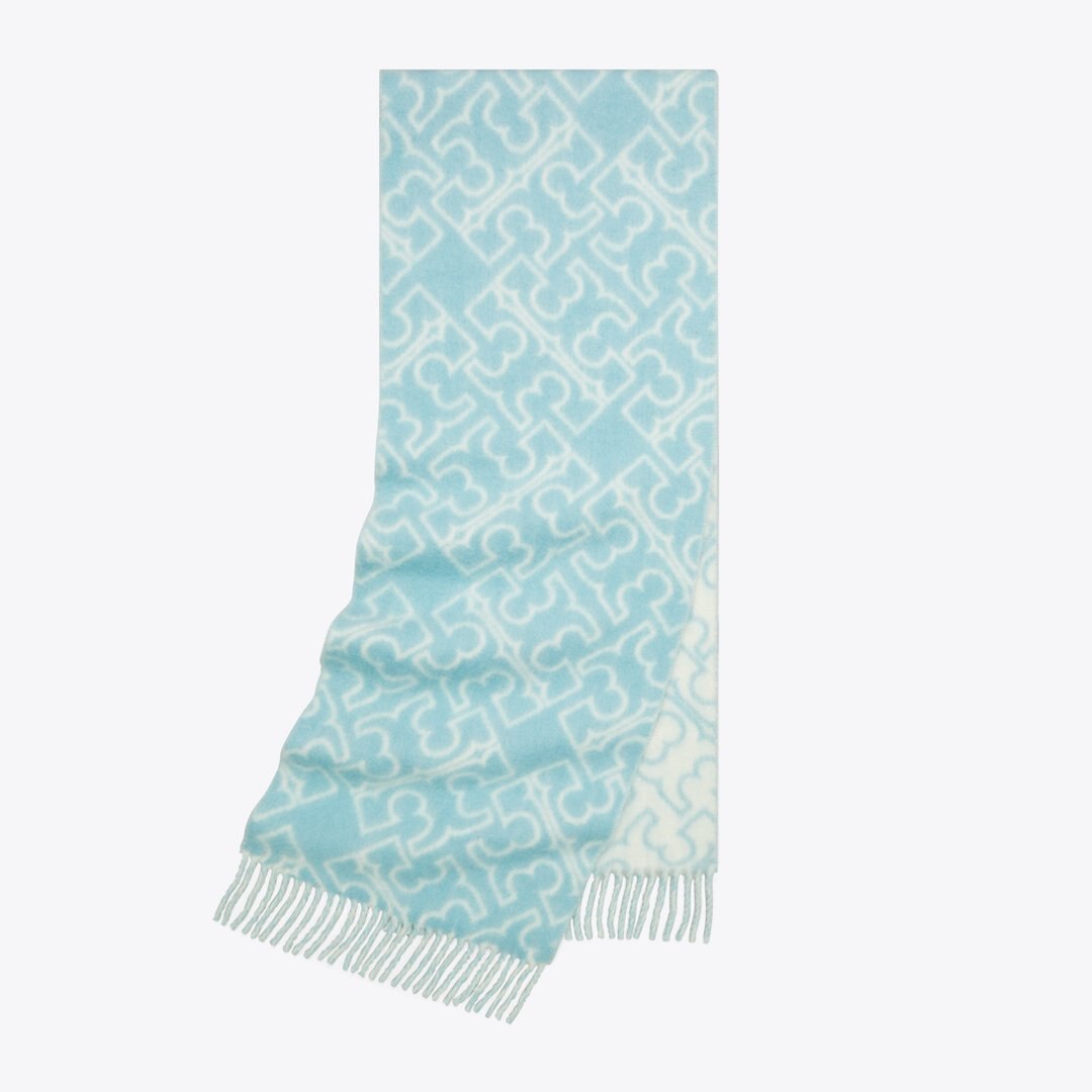 Tory Burch Puzzle Logo Scarf Blue / Ivory