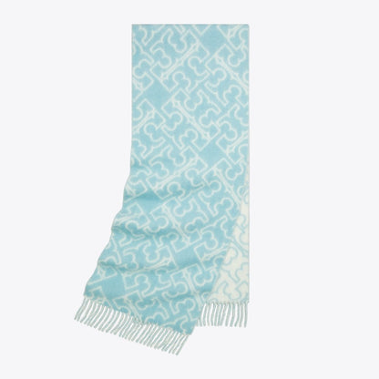 Tory Burch Puzzle Logo Scarf Blue / Ivory