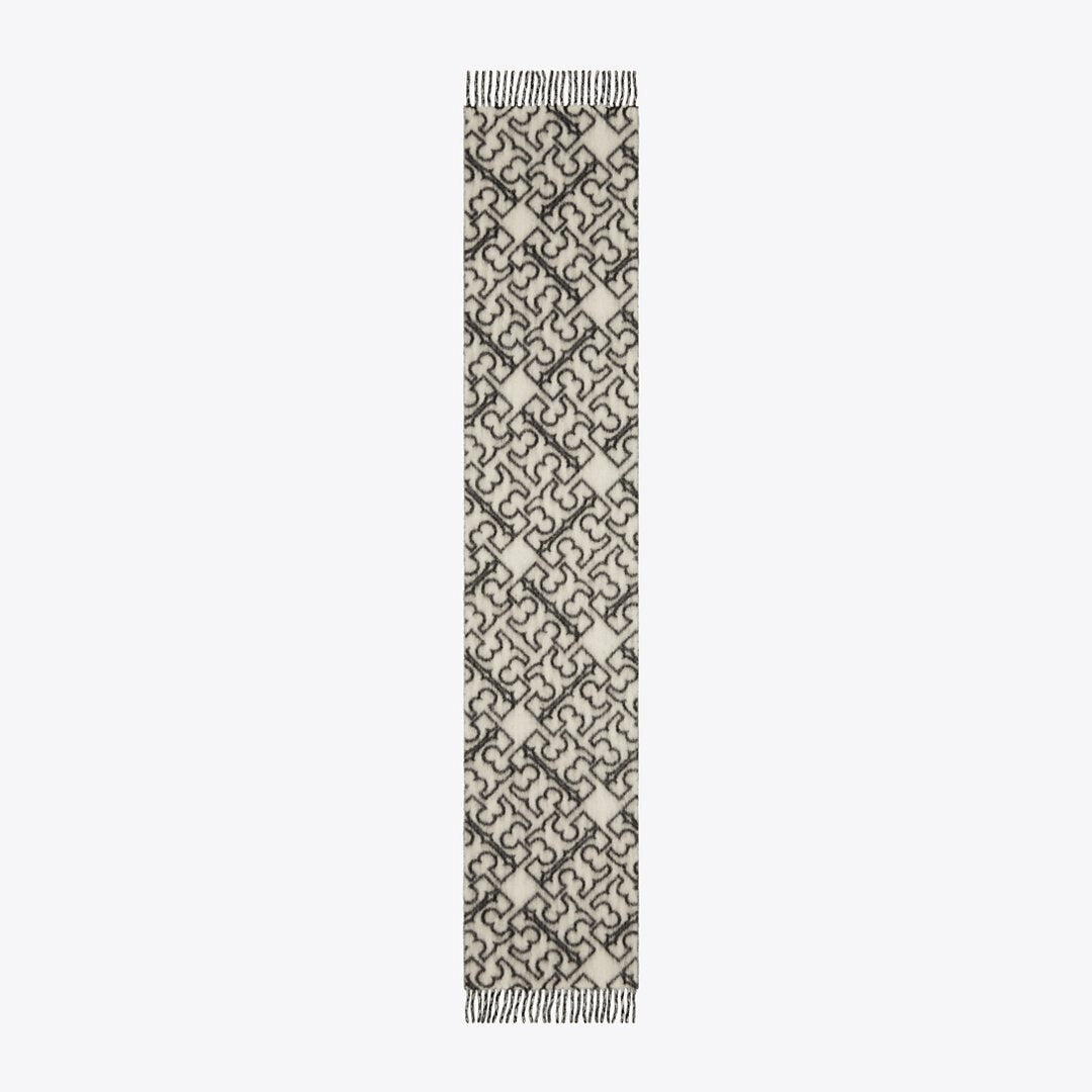 Tory Burch Puzzle Logo Scarf Black / Ivory