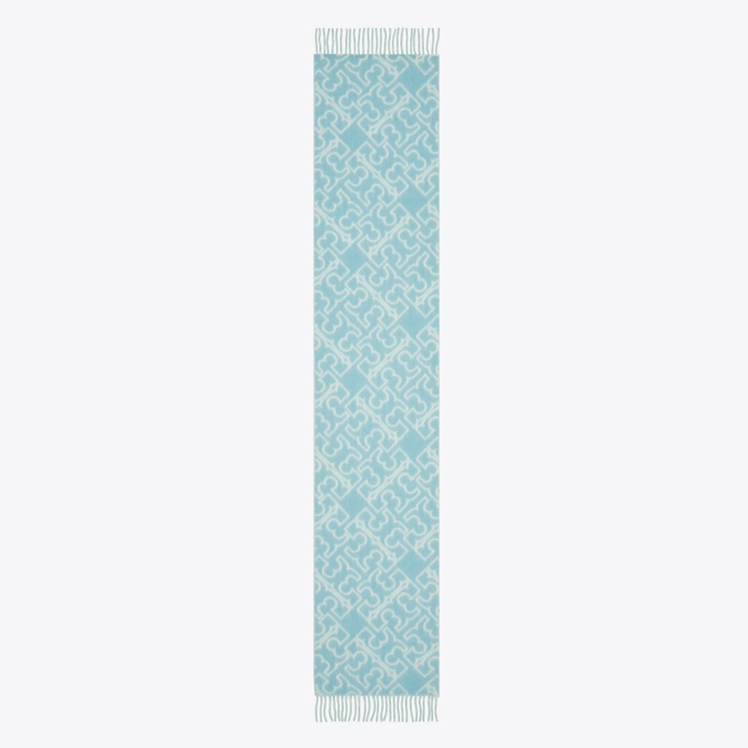 Tory Burch Puzzle Logo Scarf Blue / Ivory