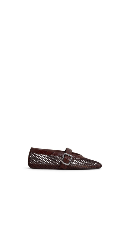 Alaïa Ballet Flats In Fishnet And Crocodile Embossed Calfskin