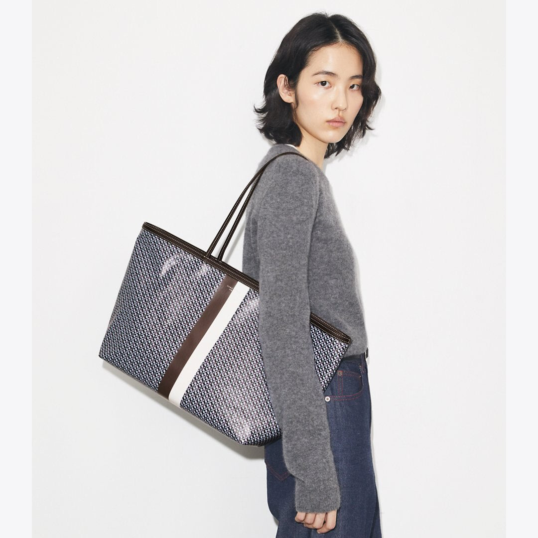 Tory Burch Racer Tote Blue Printed