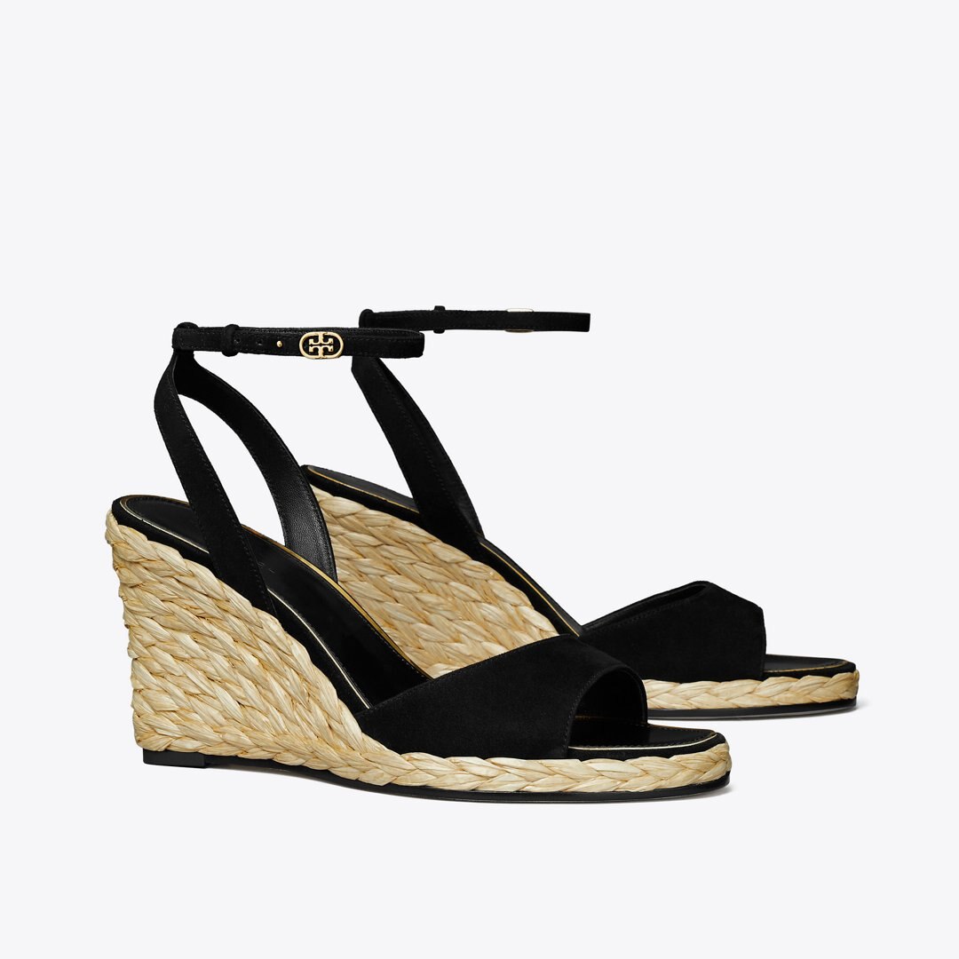 Tory Burch Raffia Wedge Sandal PERFECT BLACK