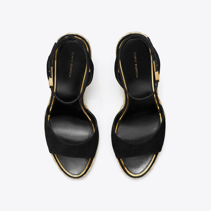 Tory Burch Raffia Wedge Sandal PERFECT BLACK