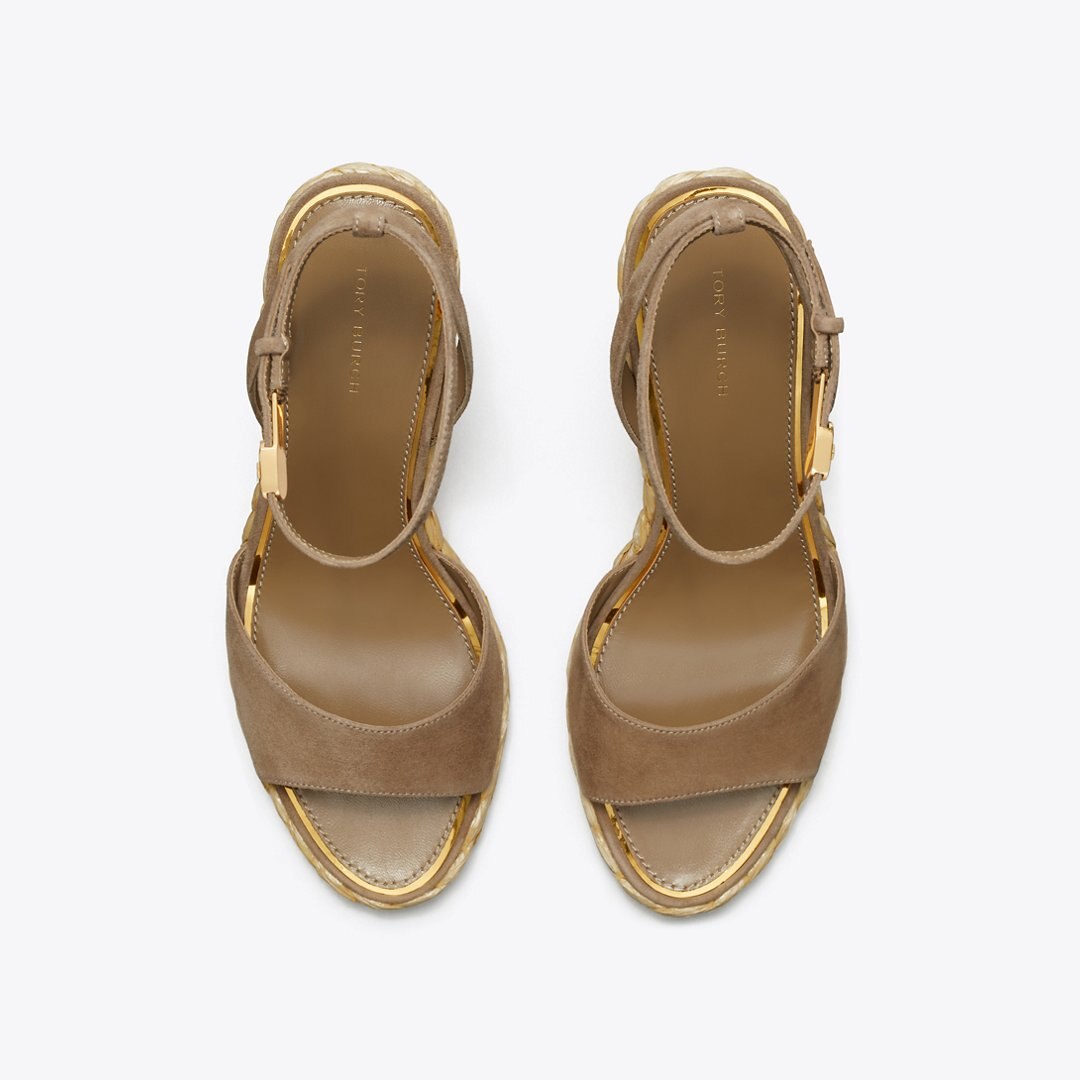 Tory Burch Raffia Wedge Sandal RIVER ROCK