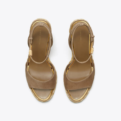 Tory Burch Raffia Wedge Sandal RIVER ROCK