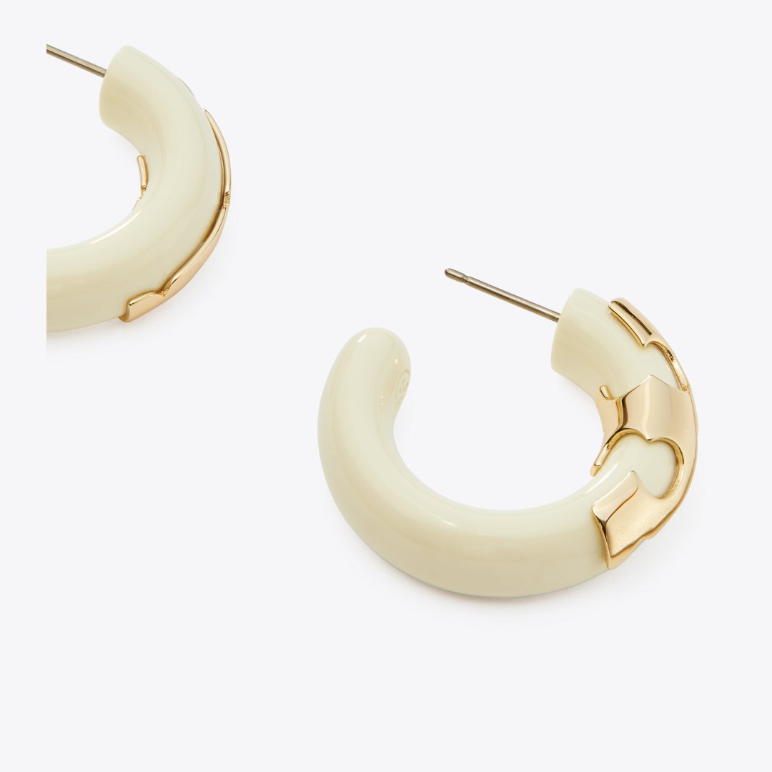 Tory Burch Resin Hoop Earrings Tory Gold / Cream