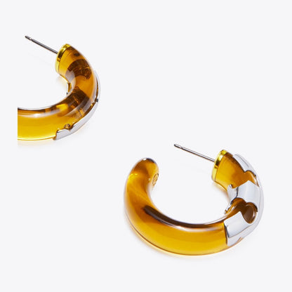 Tory Burch Resin Hoop Earrings Light Silver / Yellow