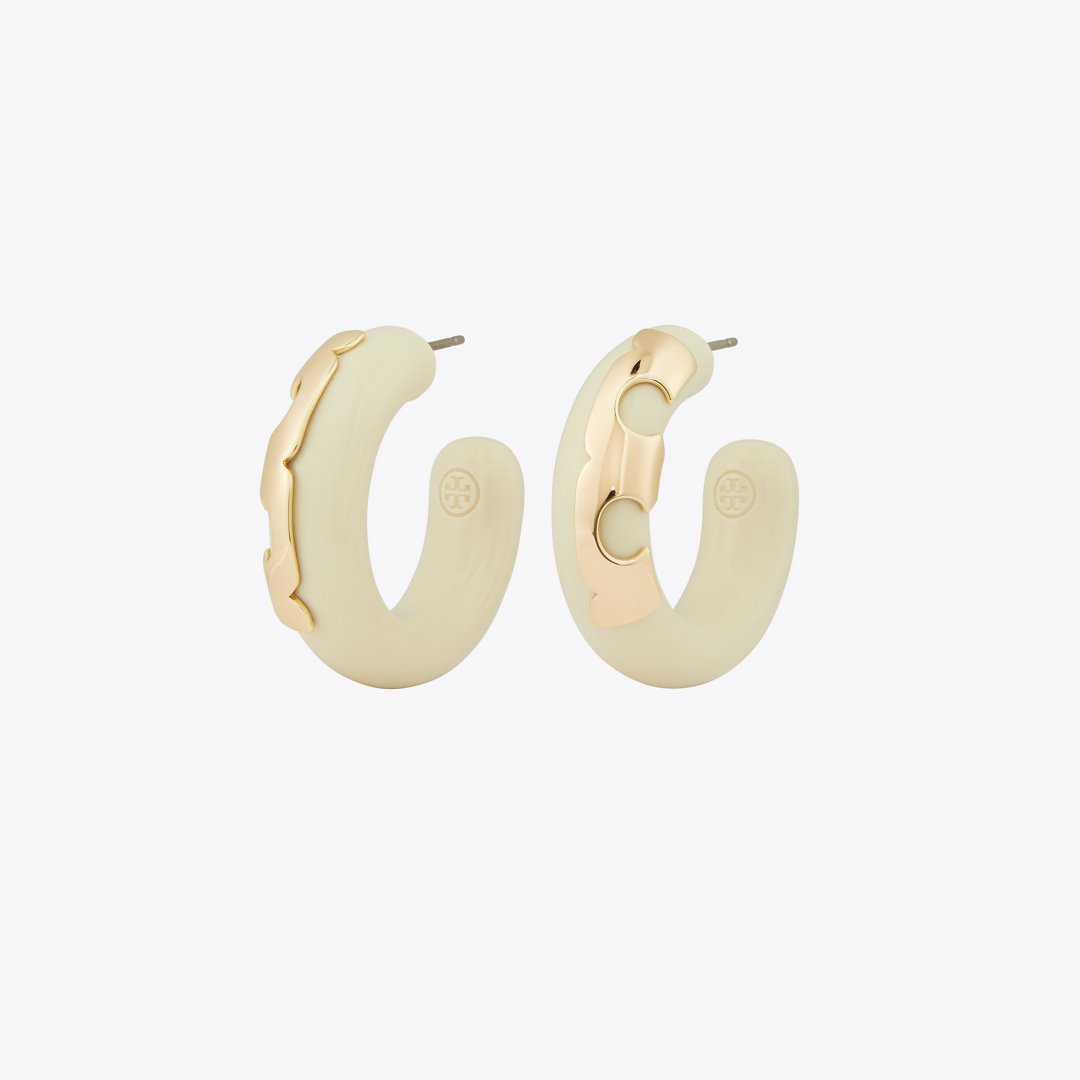 Tory Burch Resin Hoop Earrings Tory Gold / Cream