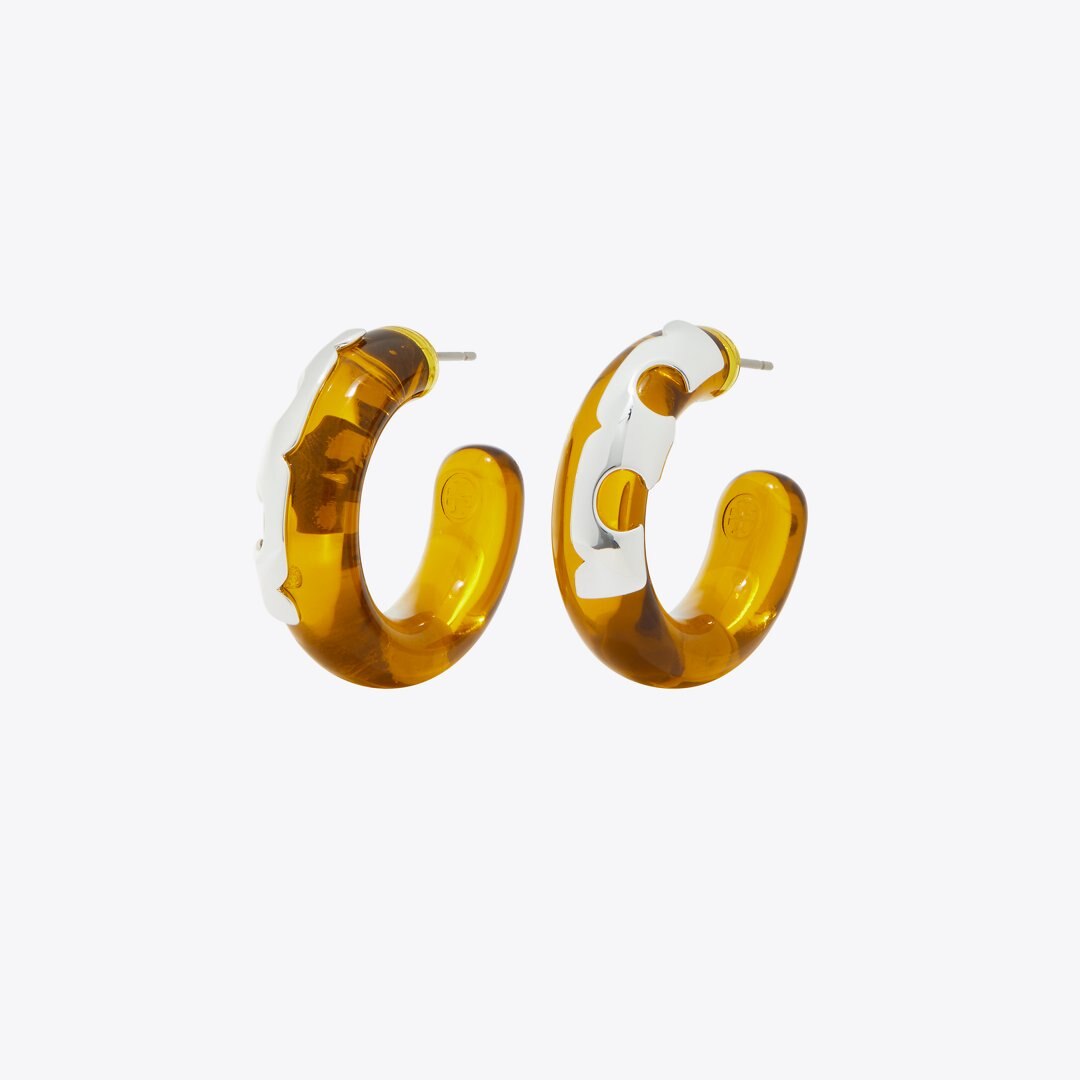 Tory Burch Resin Hoop Earrings Light Silver / Yellow