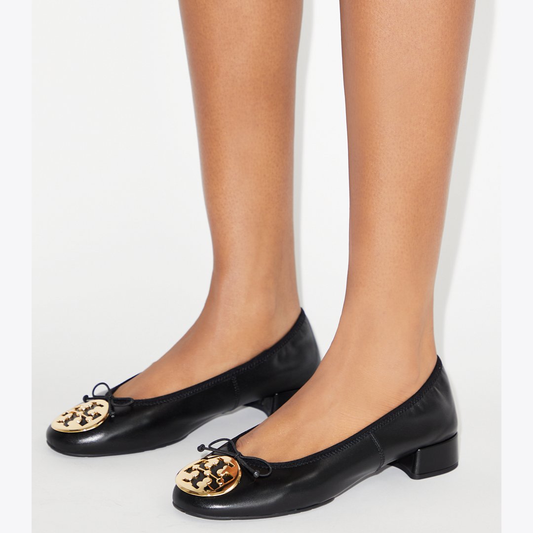 Tory Burch Reva Heeled Ballet PERFECT BLACK / GOLD