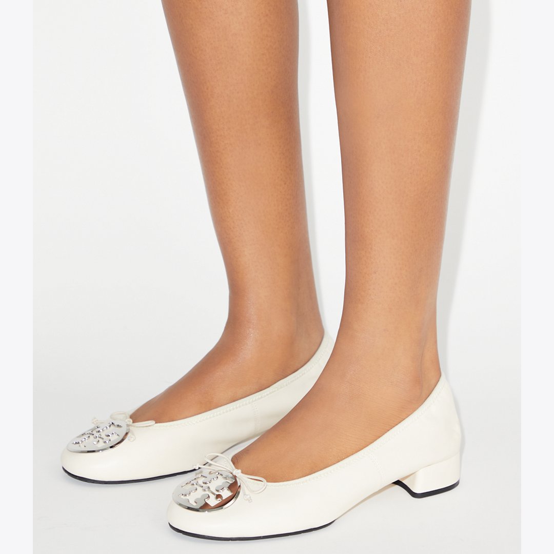 Tory Burch Reva Heeled Ballet LIGHT CREAM / SILVER