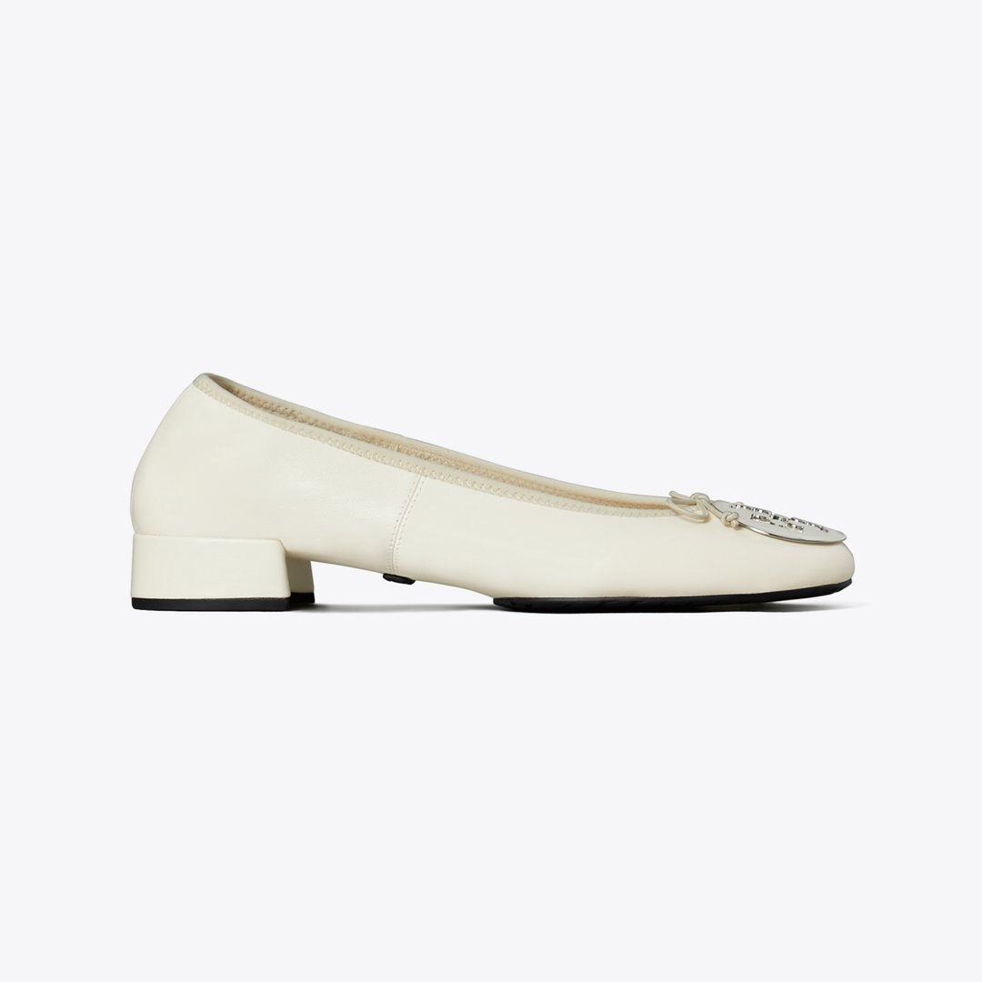 Tory Burch Reva Heeled Ballet LIGHT CREAM / SILVER
