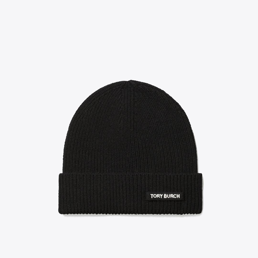 Tory Burch Ribbed Knit Beanie Black