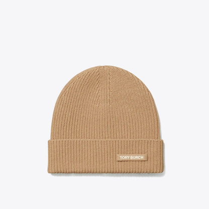 Tory Burch Ribbed Knit Beanie Light Brown