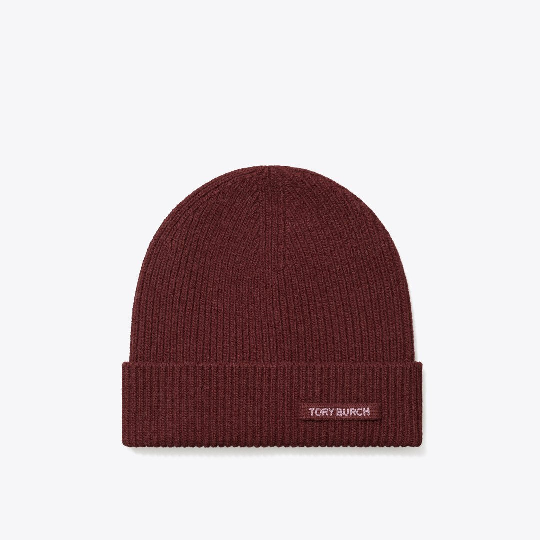 Tory Burch Ribbed Knit Beanie Burgundy