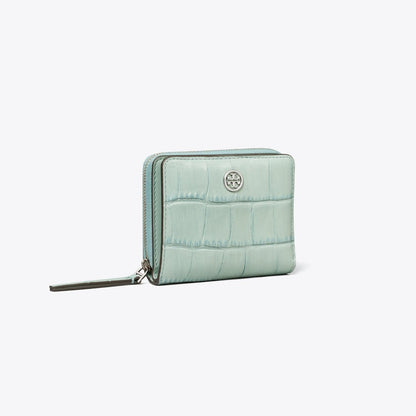 Tory Burch Robinson Croc-Embossed Bi-Fold Wallet Blue Celadon