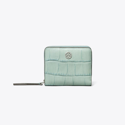 Tory Burch Robinson Croc-Embossed Bi-Fold Wallet Blue Celadon