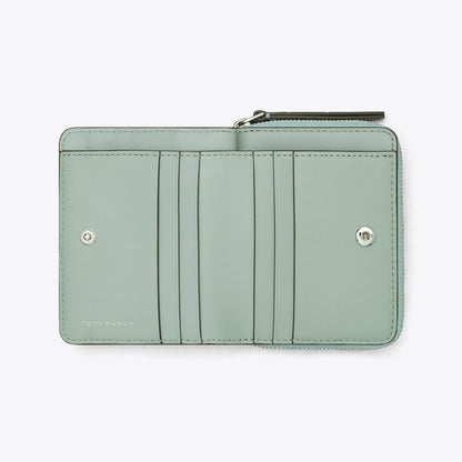 Tory Burch Robinson Croc-Embossed Bi-Fold Wallet Blue Celadon