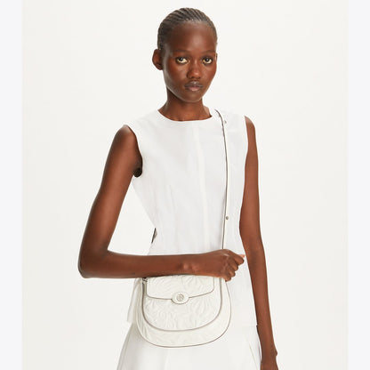 Tory Burch Robinson Floral Embossed Saddlebag Blanc