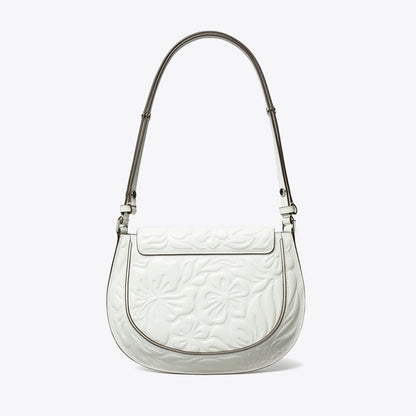 Tory Burch Robinson Floral Embossed Saddlebag Blanc