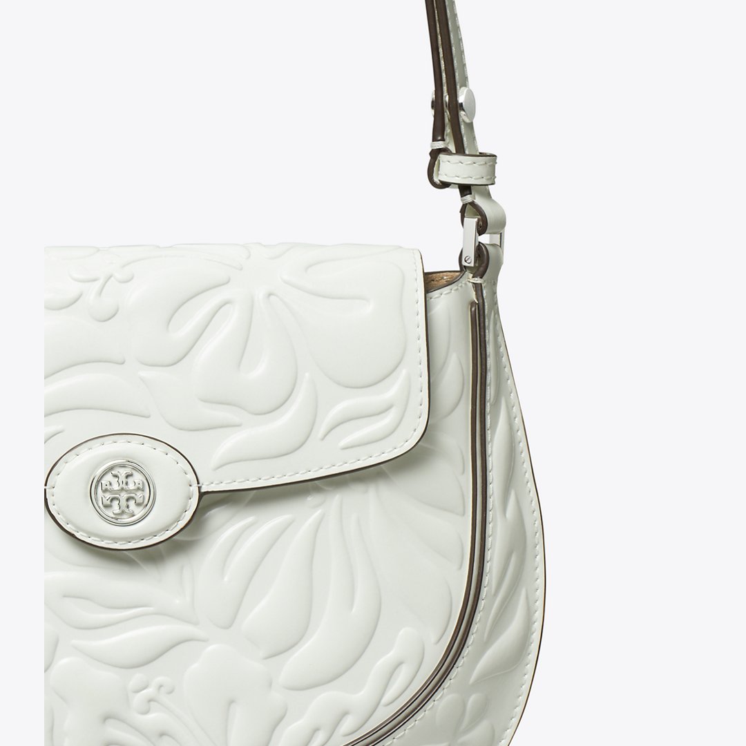 Tory Burch Robinson Floral Embossed Saddlebag Blanc