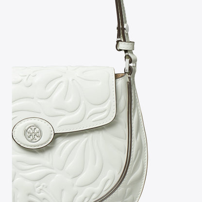 Tory Burch Robinson Floral Embossed Saddlebag Blanc