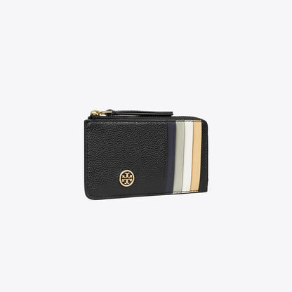 Tory Burch Robinson Pebbled Top-Zip Card Case Black